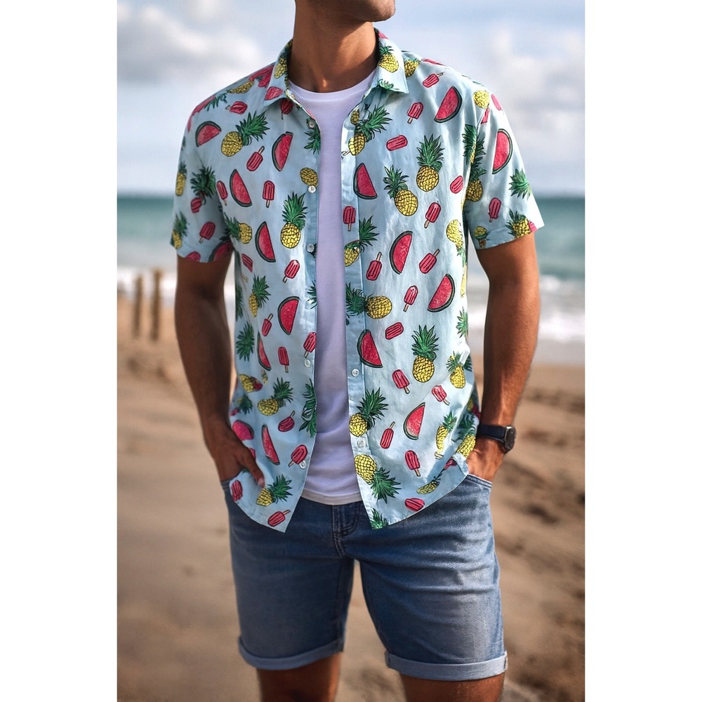 Broken Threads Addicted to Summer Men's Medium Shirt Pineapple Watermelon Surfer